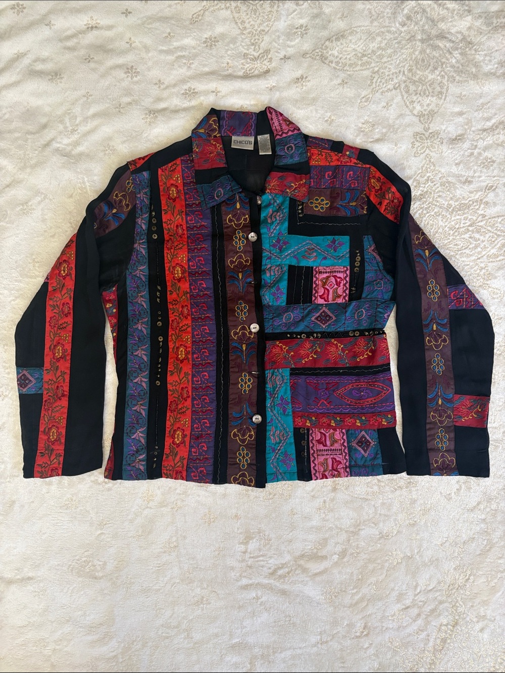 Chico’s Colorblock Patchwork Button-Front Jacket - Multicolor